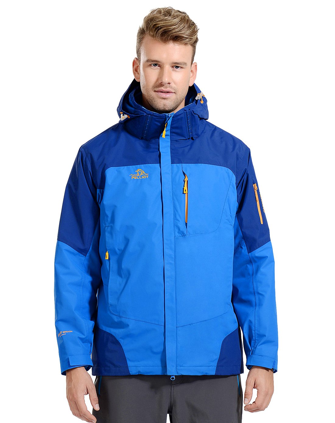 循环锁温 舒适柔软 男款宝蓝色可拆卸冲锋衣