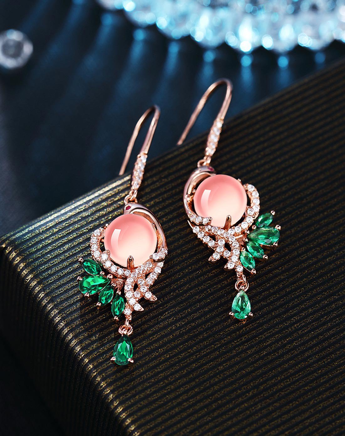 winy925银天然冰种芙蓉石耳环凤凰起舞配证书