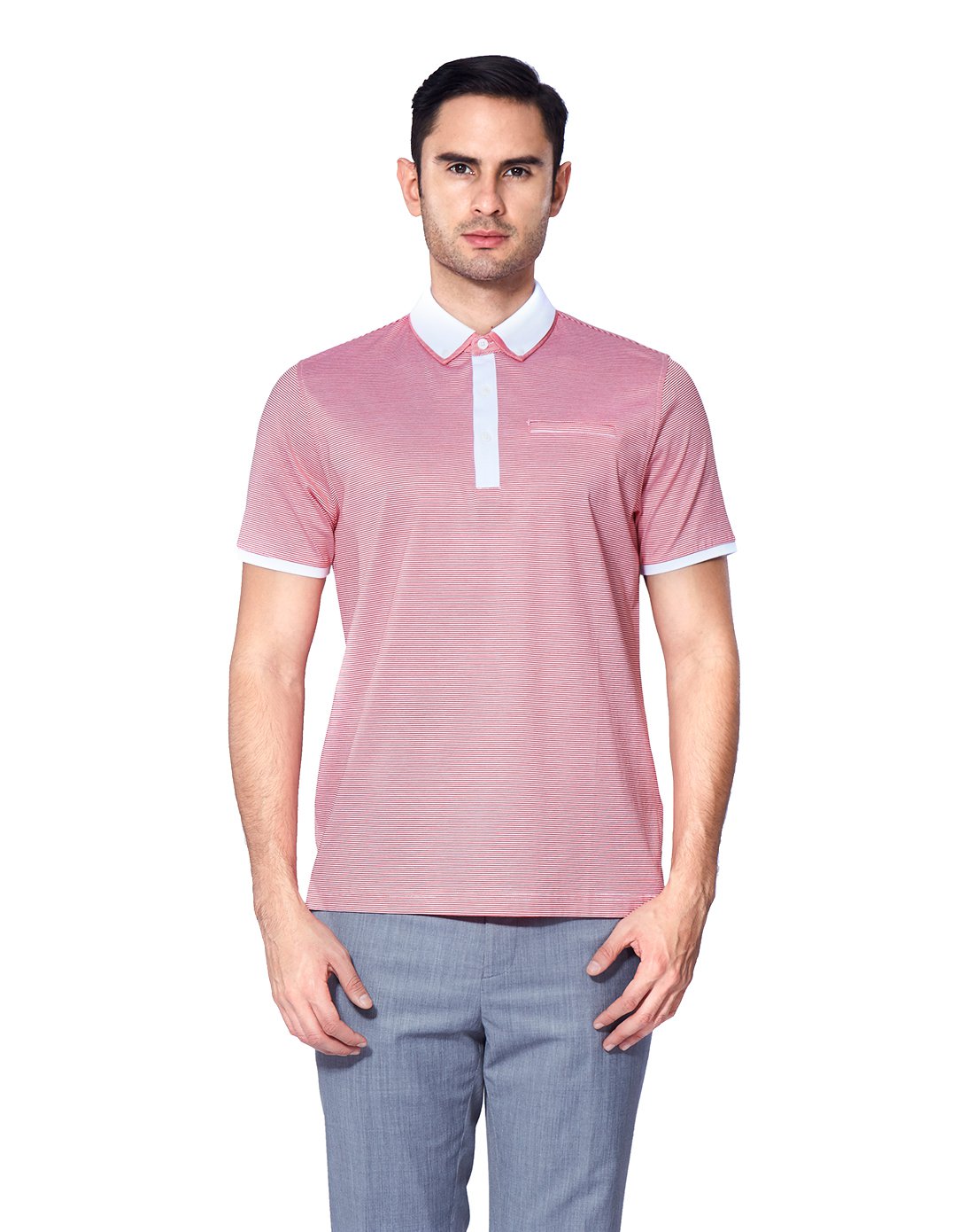 清爽休闲细纹浅色短袖t恤