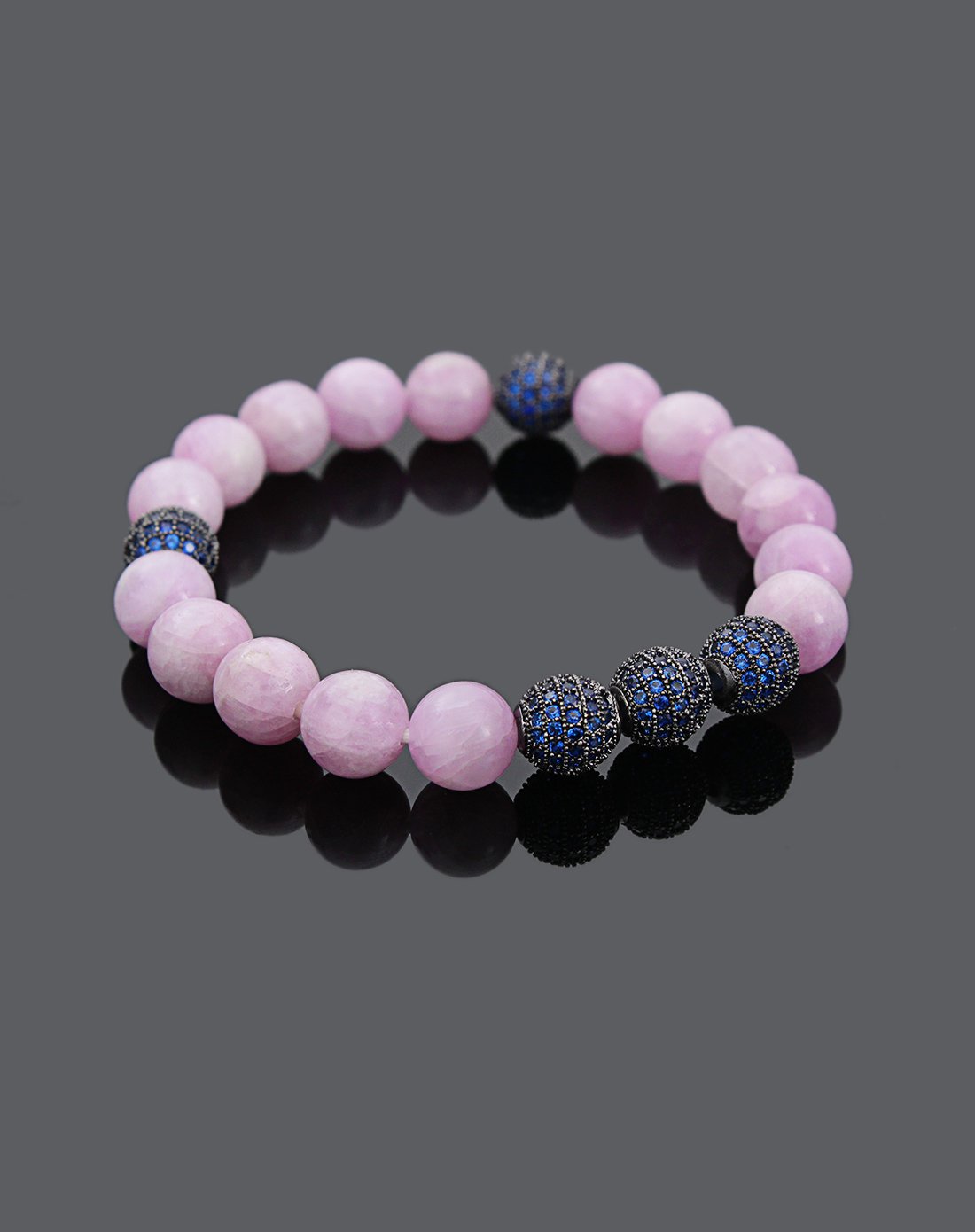 天然紫锂辉搭转运珠镶锆石手串