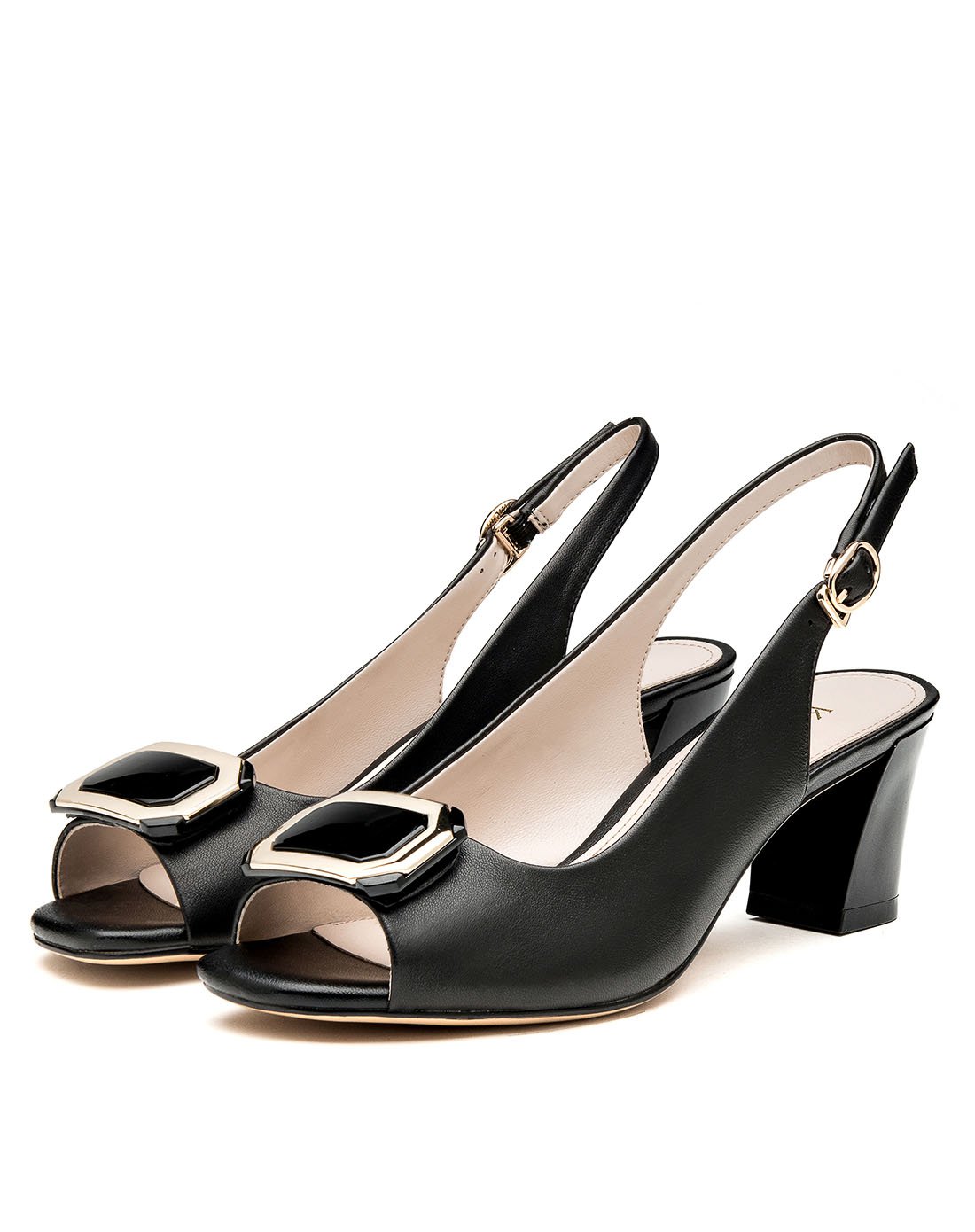 2017头层羊皮方头中跟办公通勤方头鱼嘴中跟鞋粉杏色