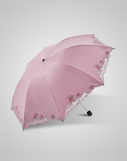 天堂伞 花色夺人三折黑胶防晒遮阳绣花伞(30128ejc17)裸粉