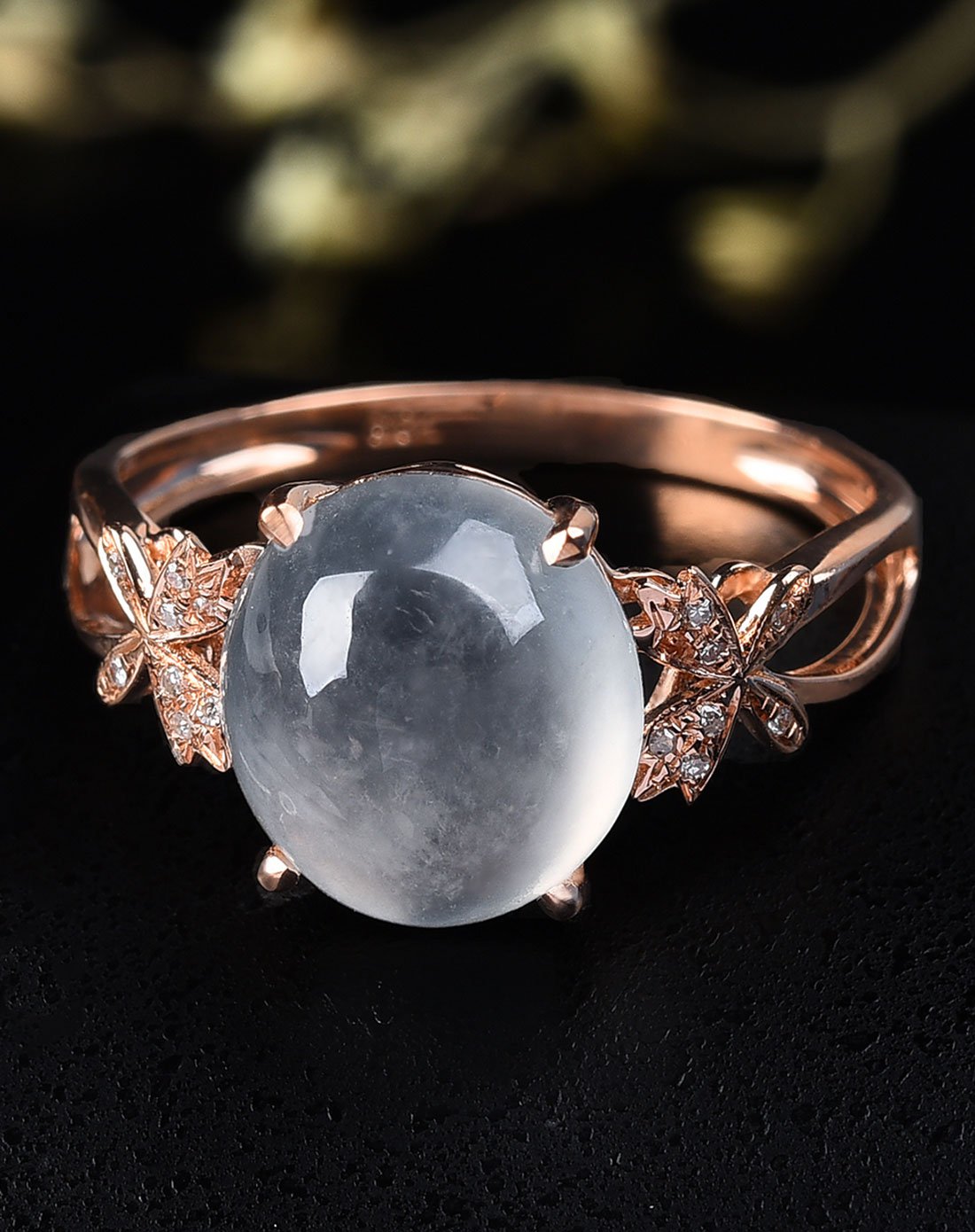 亿珍阁 18k金镶天然a货冰白冰糯种13#翡翠戒指附证书