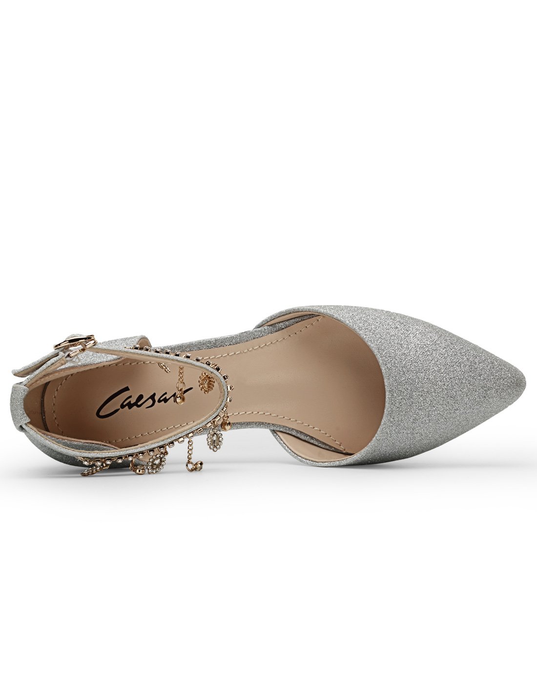 凯撒大帝caesar时尚女鞋专场 新品粗中跟亮片水钻绑带单鞋银色 商品