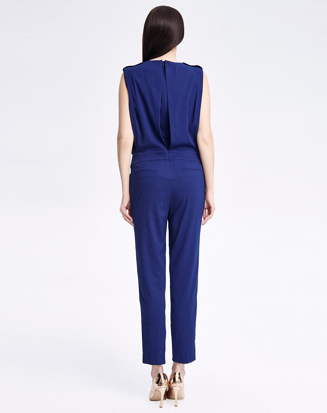 普兰色圆领洋气时尚无袖连体裤