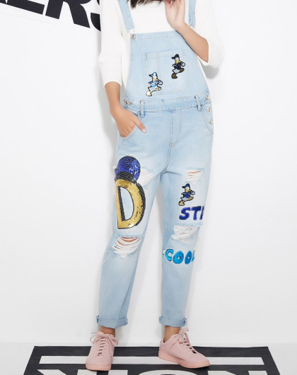 美特斯邦威女迪士尼米奇家族牛仔背带裤