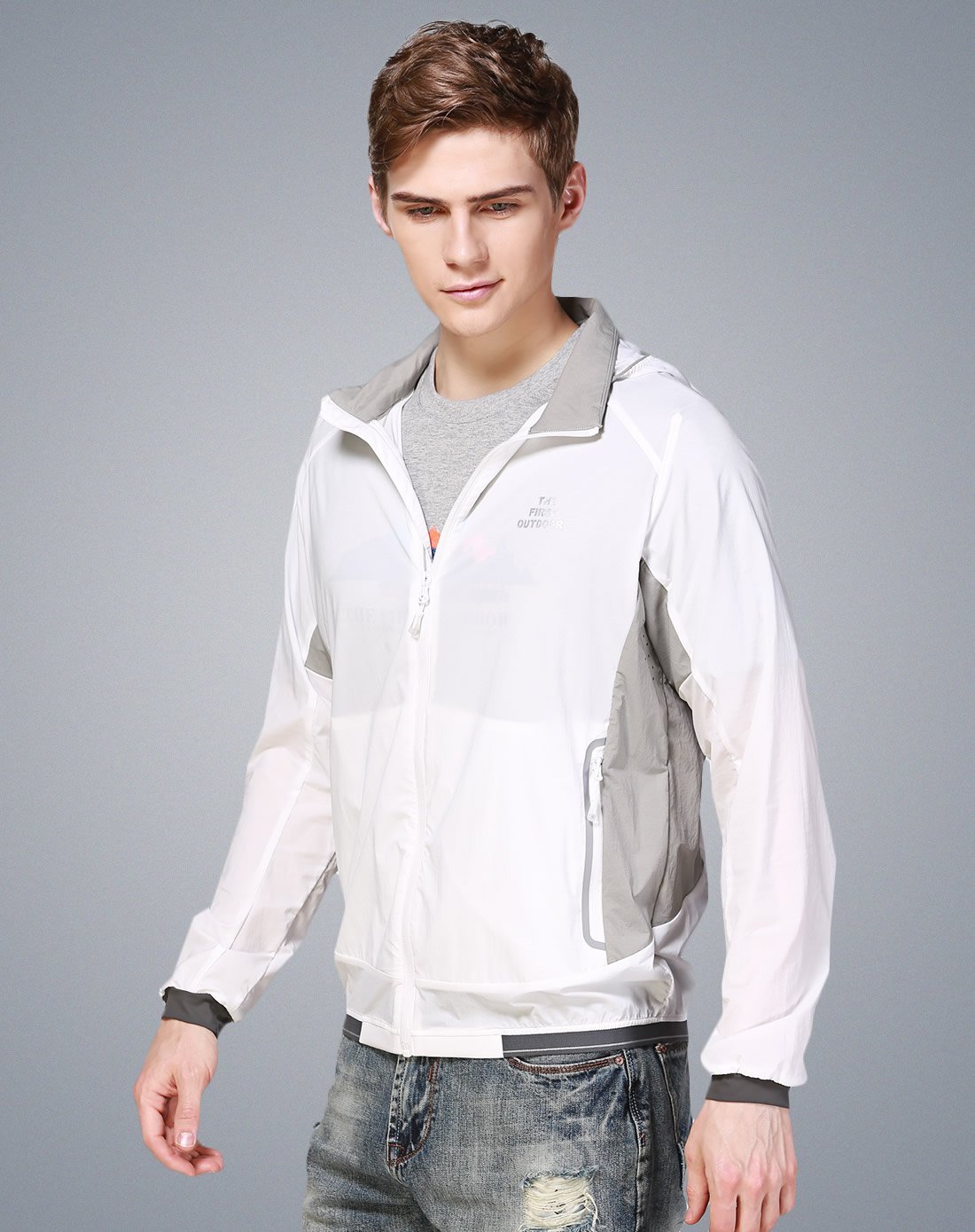 [新款]亲肤舒适透气 男款弹力防晒衣白色