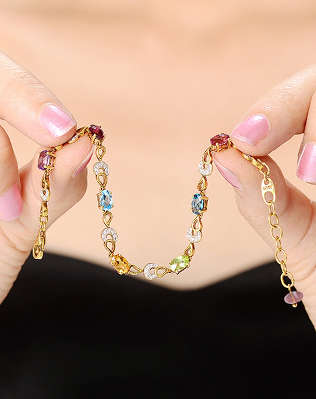 enzo 晶石彩虹 18k黄金五色彩宝手链