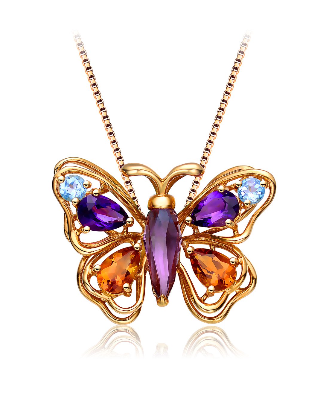 enzo 蝴蝶彩虹 18k黄金1.22克拉三色彩宝吊坠