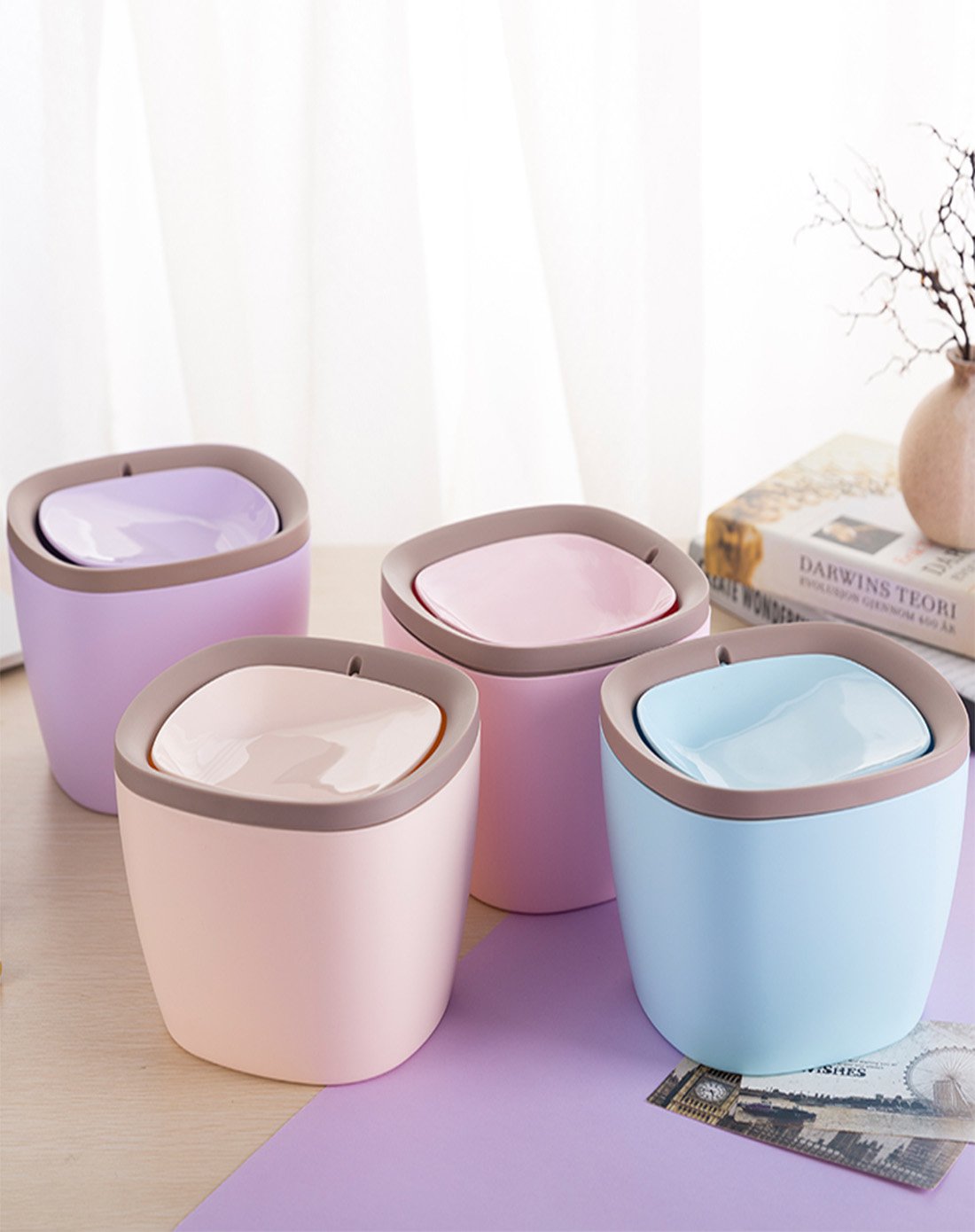 摇盖式车用家用厨房迷你小垃圾桶两只装