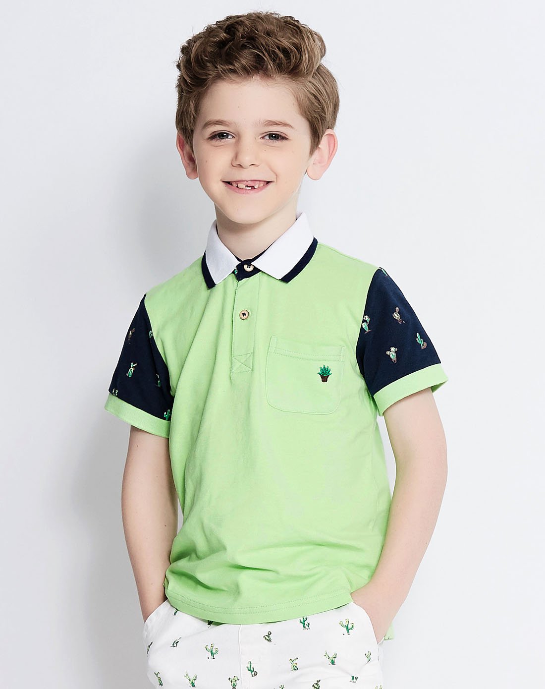 童装小虎61帕蒂/pretty tiger男童夏季纯色polo衫拼接纯棉短袖中大