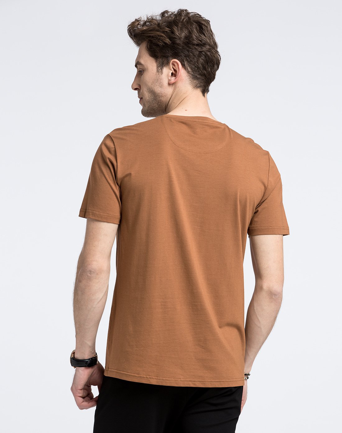 2017新品 印花亲肤修身 短袖t恤驼色