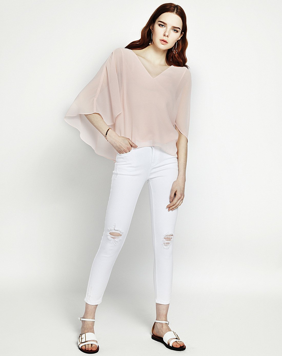 飘逸蝴蝶袖上衣黑色