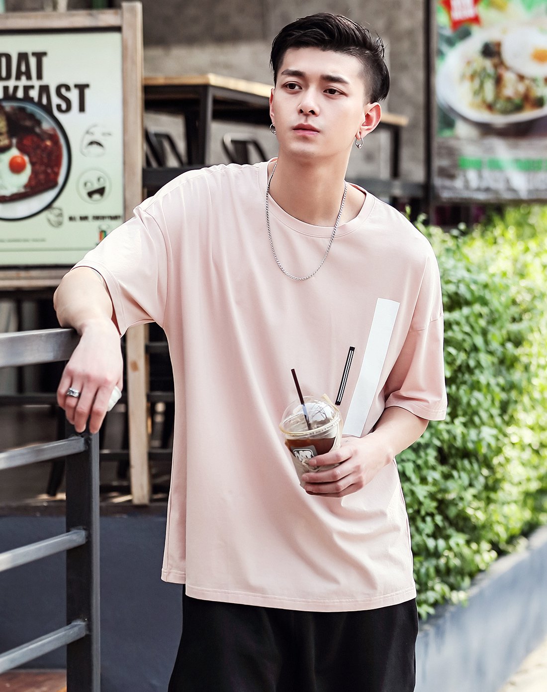 假期潮品筹备-男装集合场潮牌【宽松棉弹】落肩中袖简潮压胶男士t恤