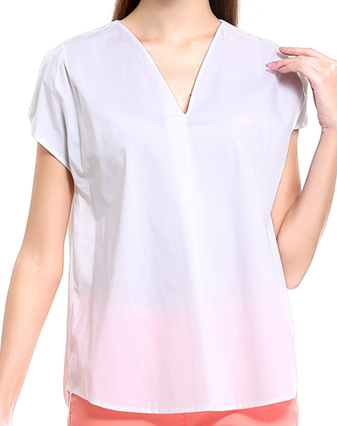 简约前后片拼接舒适包肩袖上衣白