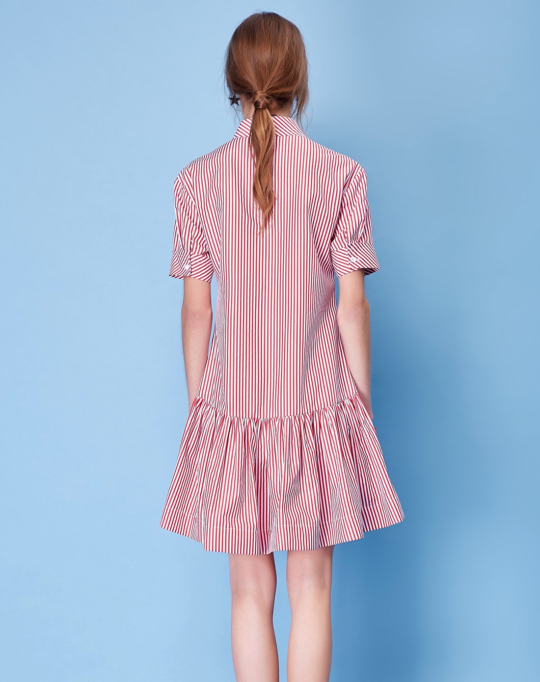 女款休闲时尚条纹连衣裙大红