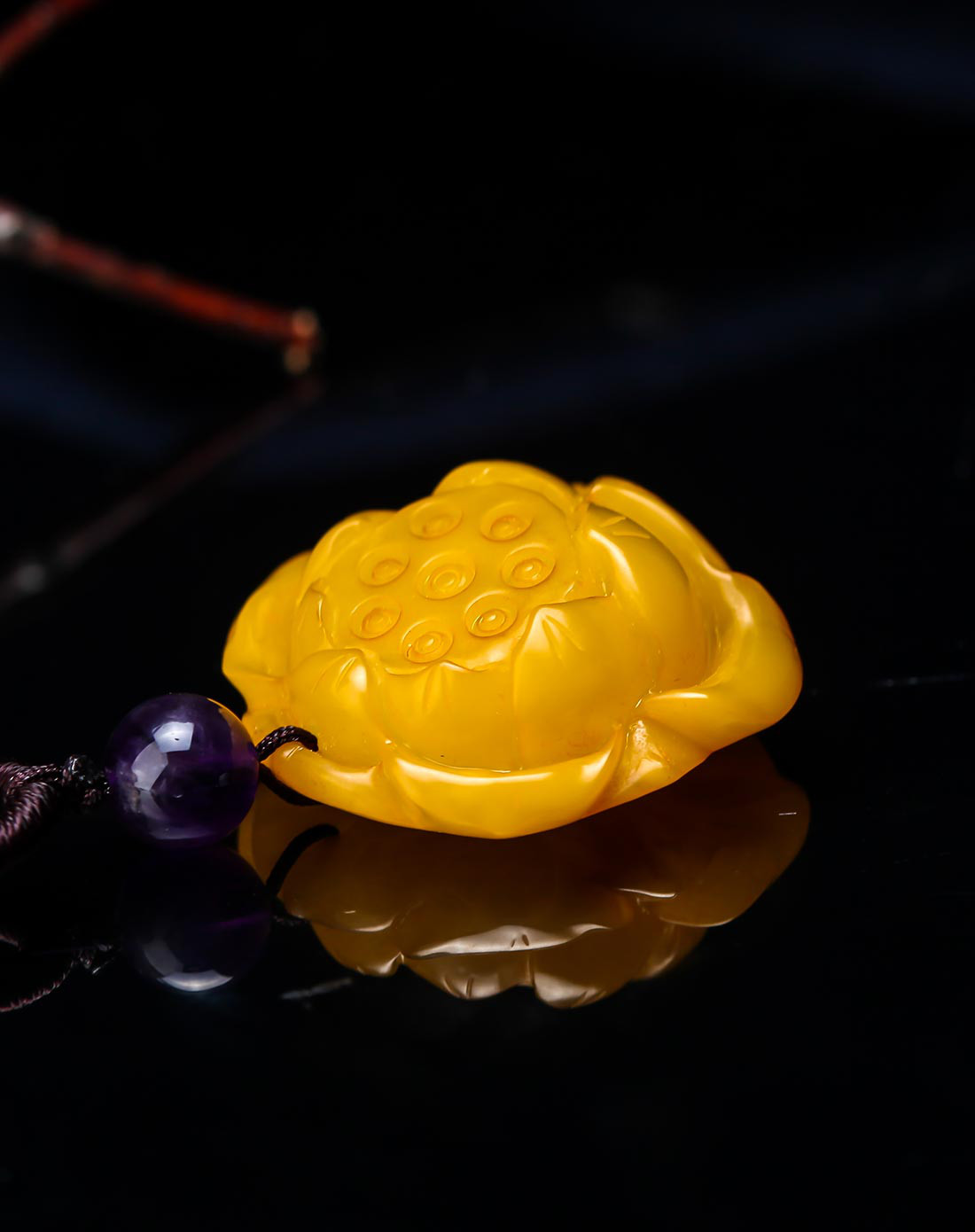 穗南 精雕老蜜蜡 富贵清廉 莲花蜜蜡挂件(含绳)6g