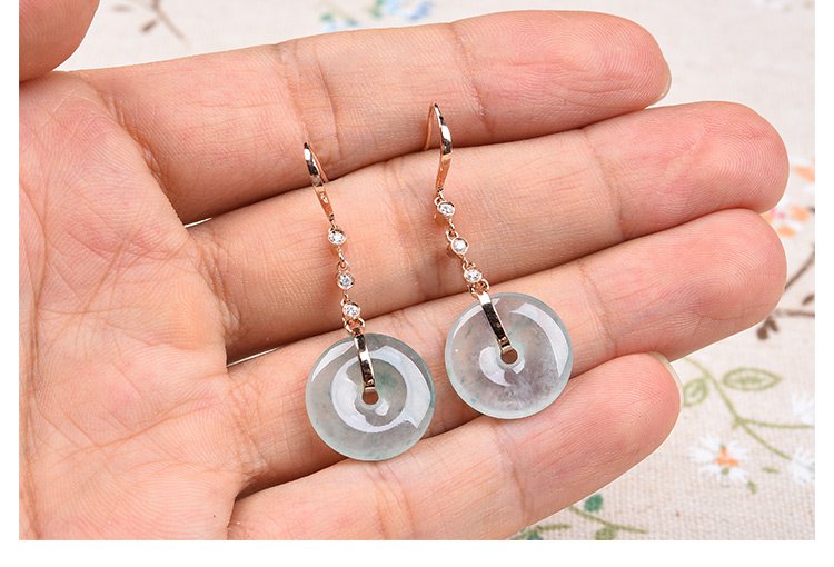 亿珍阁 18k金镶嵌a货冰种飘花平安扣翡翠耳坠附证书