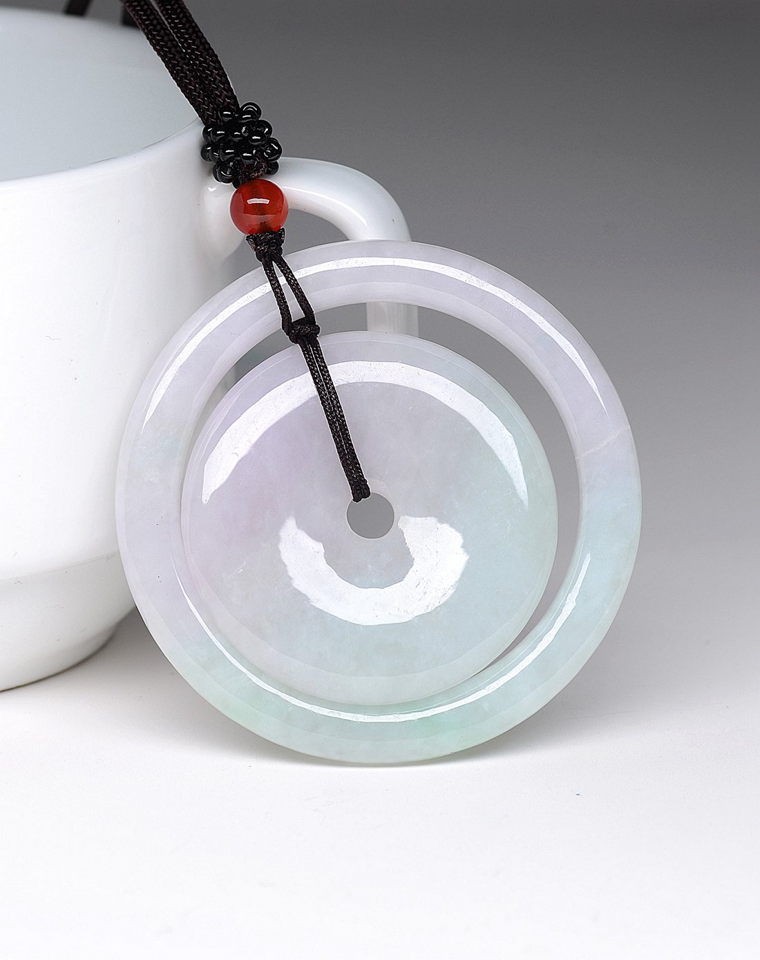 天然a货翡翠冰糯种春带彩平安扣吊坠