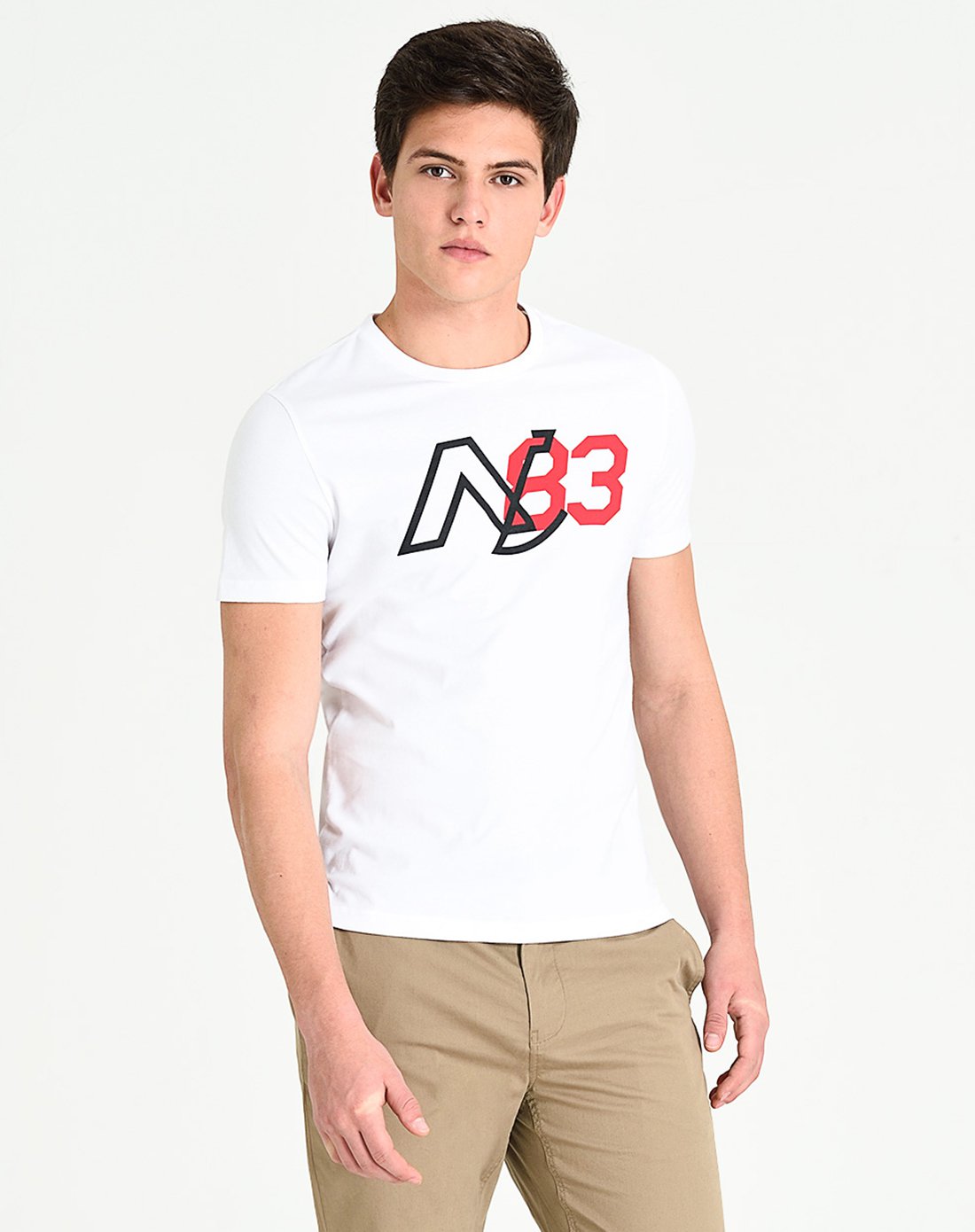 nautica/诺帝卡夏季个性图案印花纯棉圆领短袖t恤男黑色