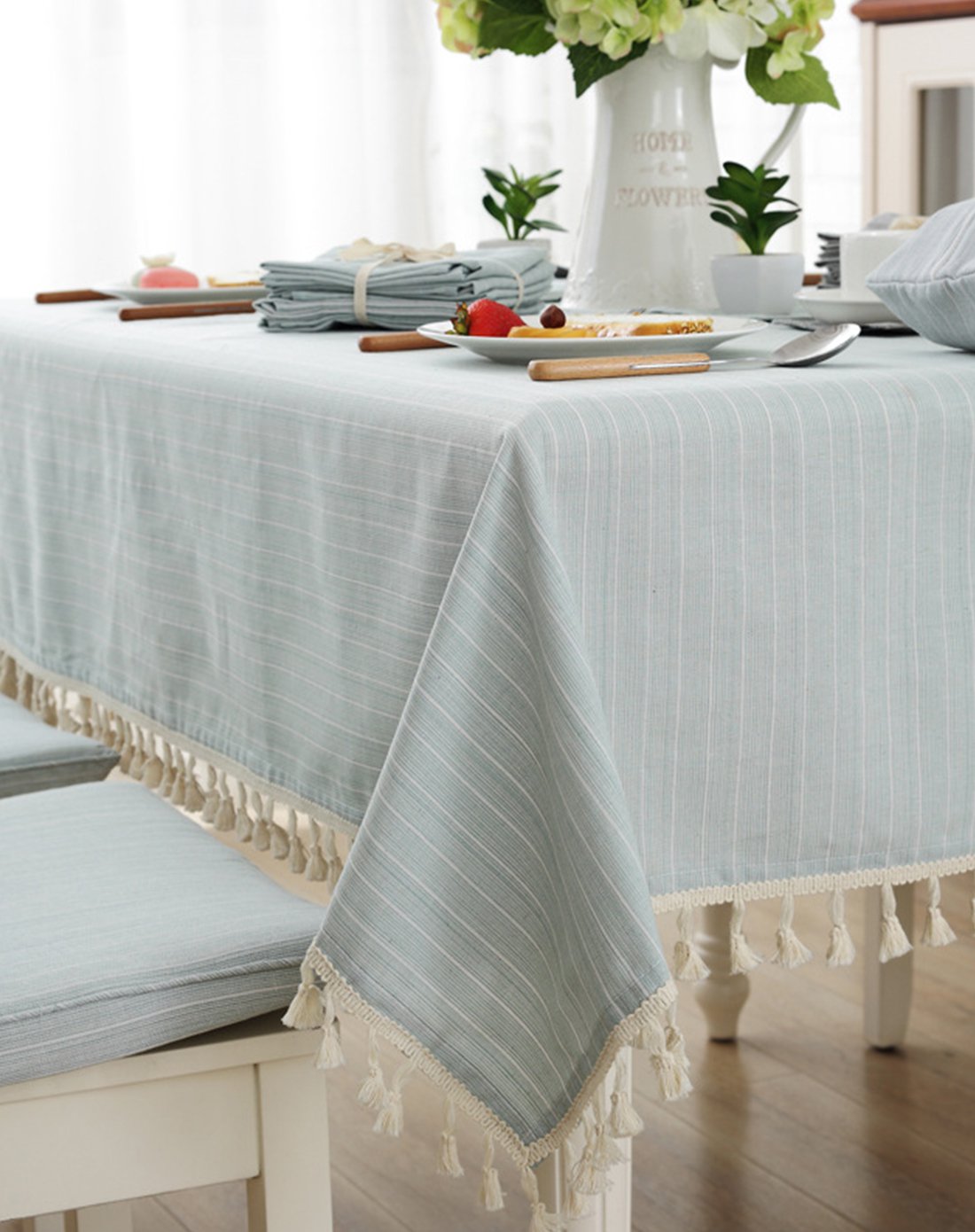日式清新条纹流苏布艺茶几巾桌布