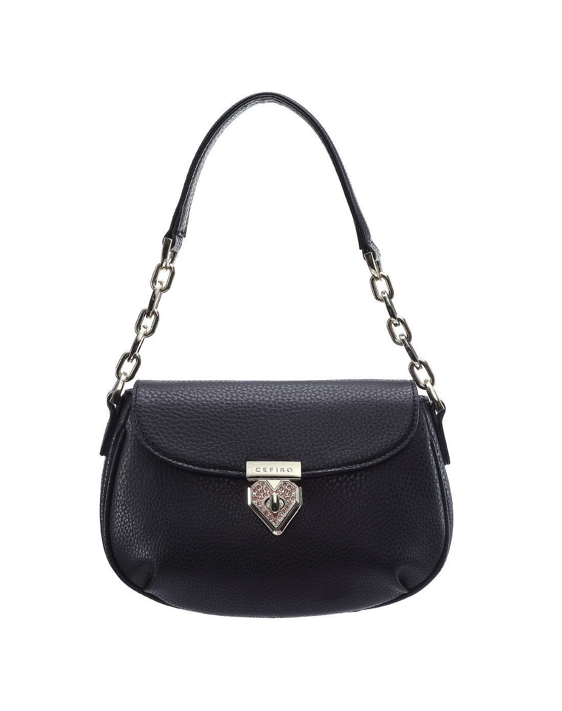 塞飞洛pvc车缝线新月形时尚休闲纯色小女式斜挎包黑色