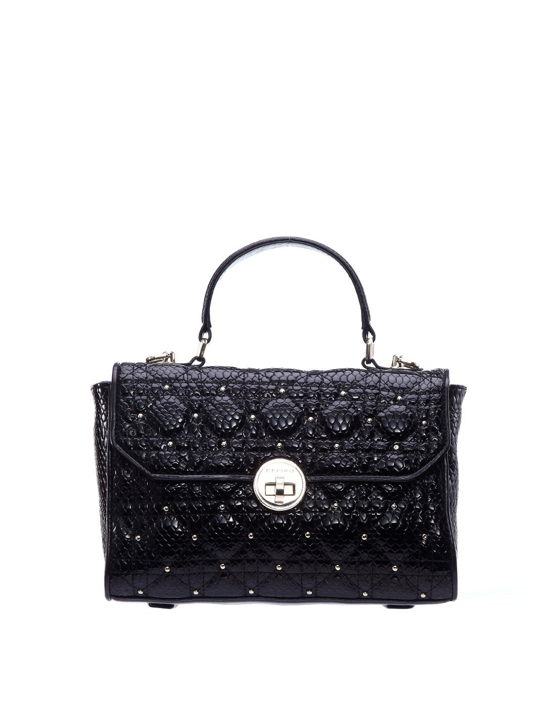 塞飞洛牛皮铆钉正梯形潮流商务纯色女士小手提包红色