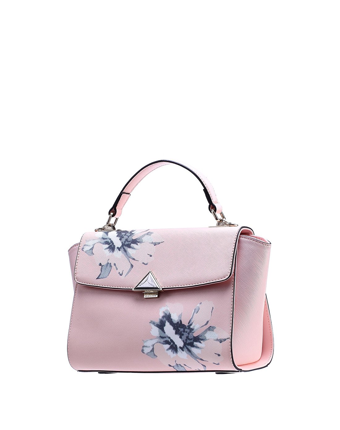 塞飞洛pu印花方盒形优雅商务纯色女士大手提包粉红色