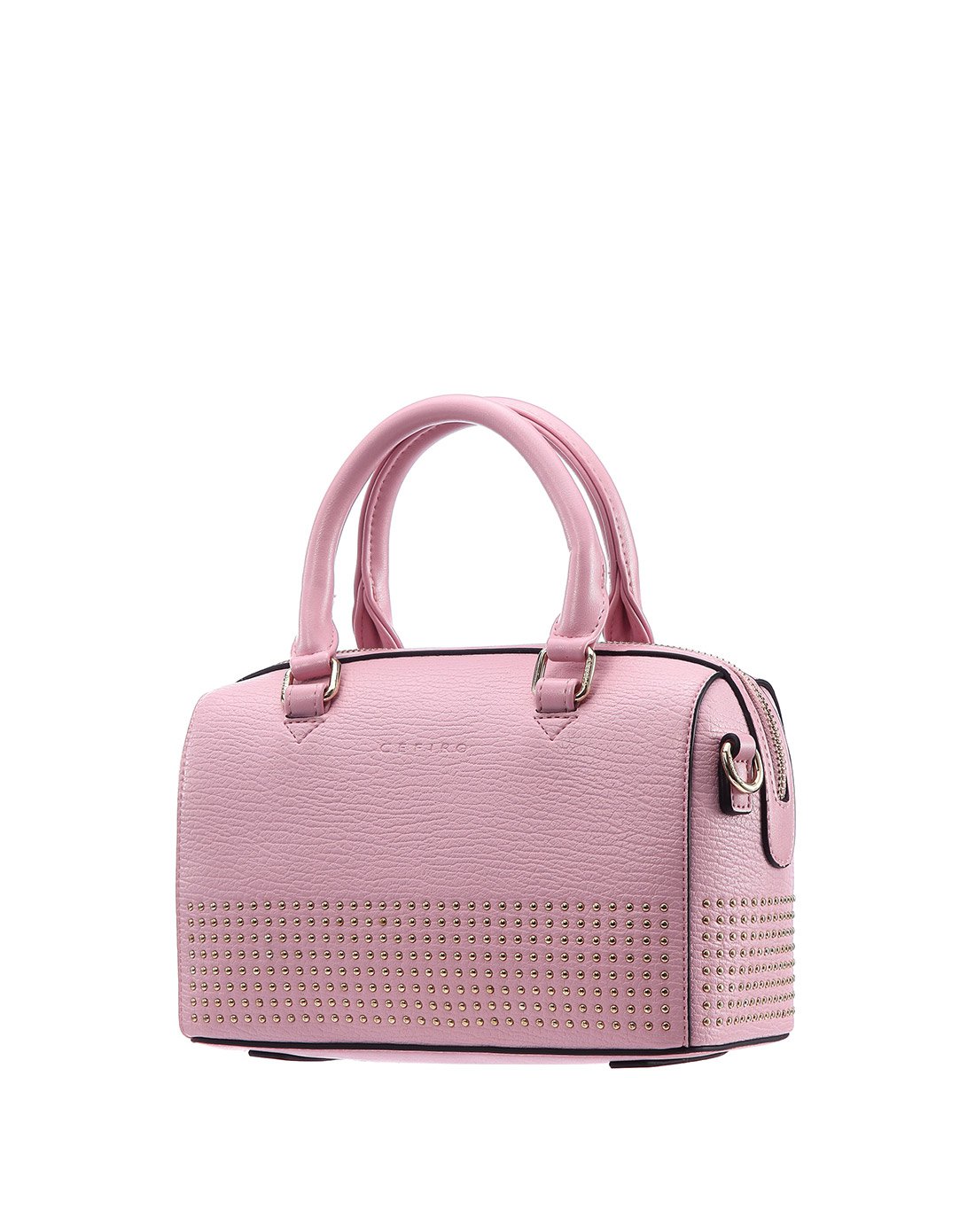 塞飞洛pu铆钉枕头形潮流商务纯色女士大手提包粉红色
