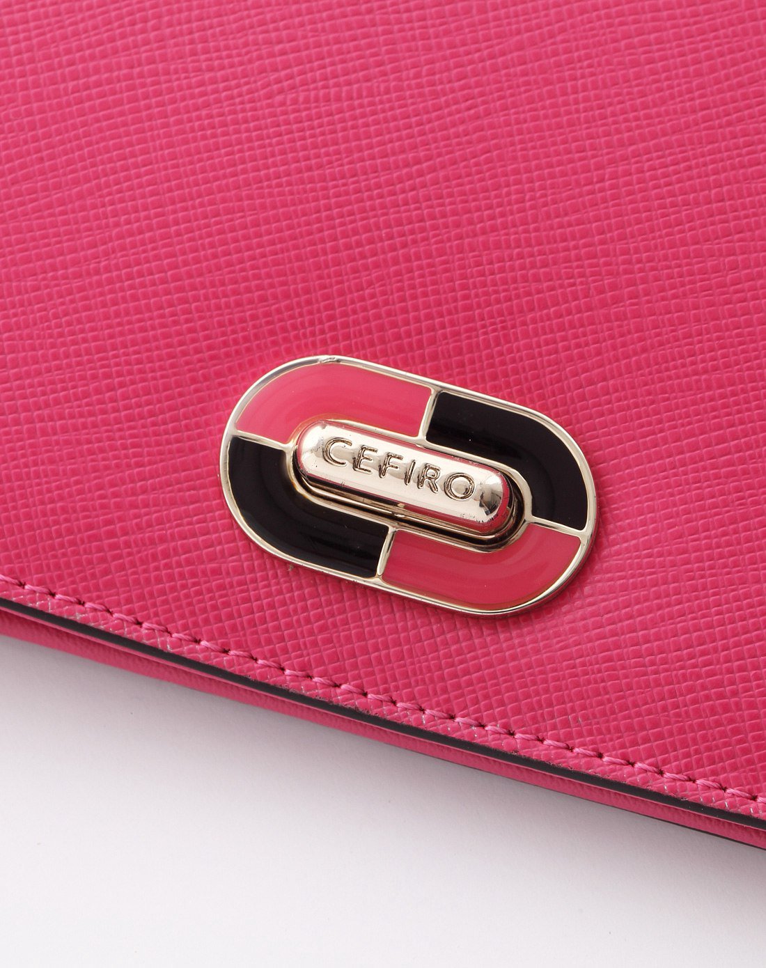 塞飞洛牛皮撞色横款方形简约休闲大3折长款女士钱包玫红色