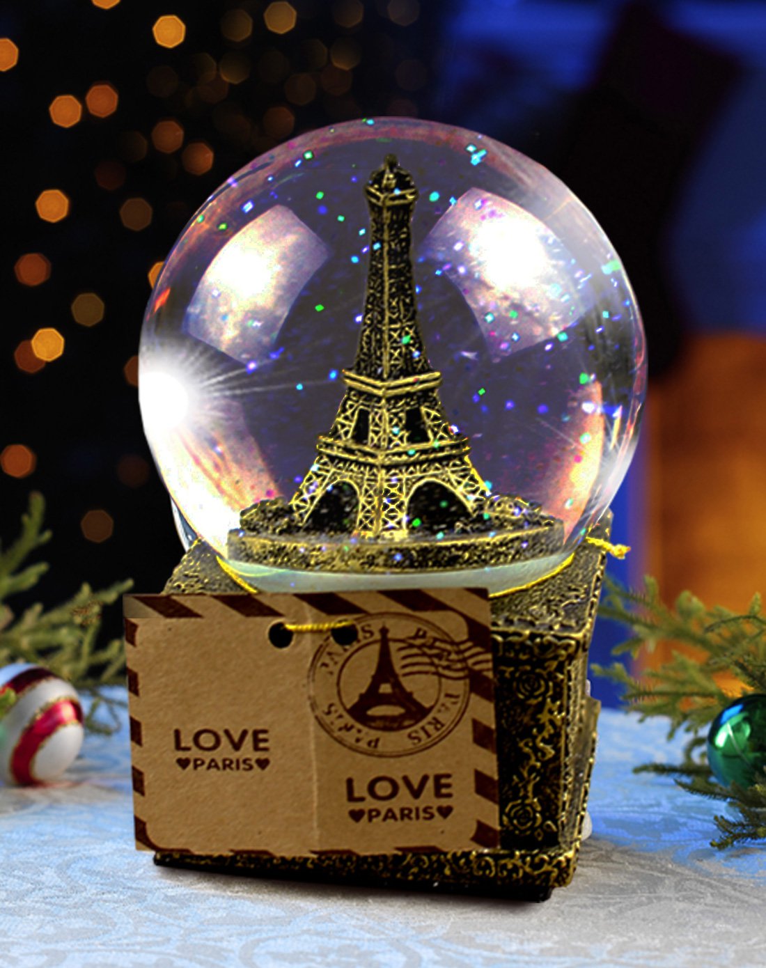 巴黎铁塔玻璃水晶球八音盒生日礼物音乐盒