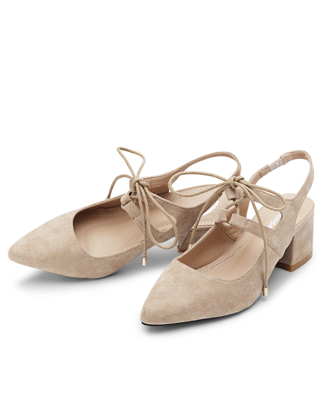 时尚交叉绑带粗跟玛丽珍单鞋肉色