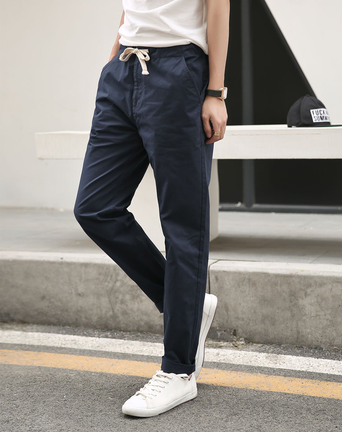 男款时尚拉绳休闲长裤