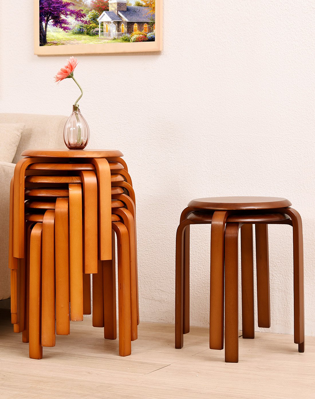 实木凳圆凳家用餐桌凳时尚创意小木头矮板凳成人木凳子餐凳【2把装】