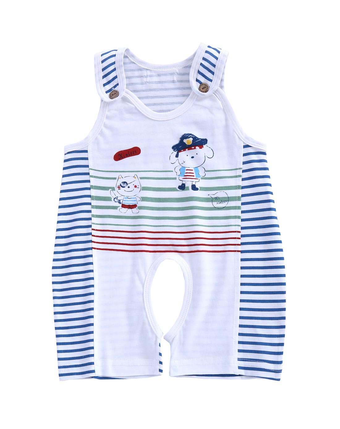 男童夏季横条开档背带裤