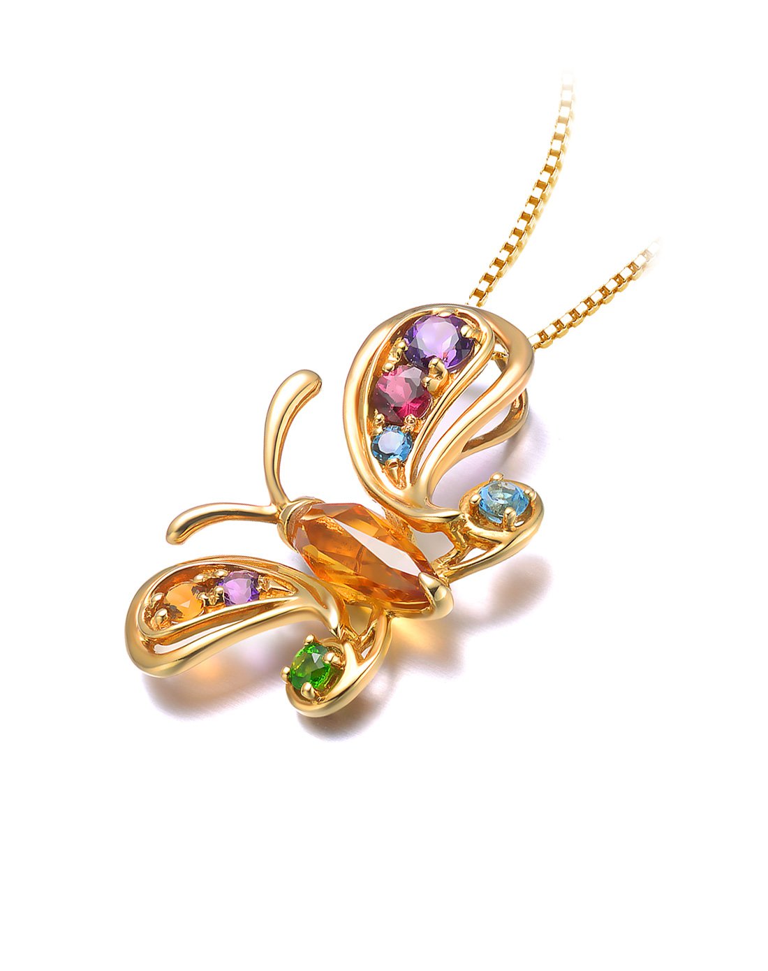 enzo 蝴蝶彩虹 18k黄金五色彩宝吊坠