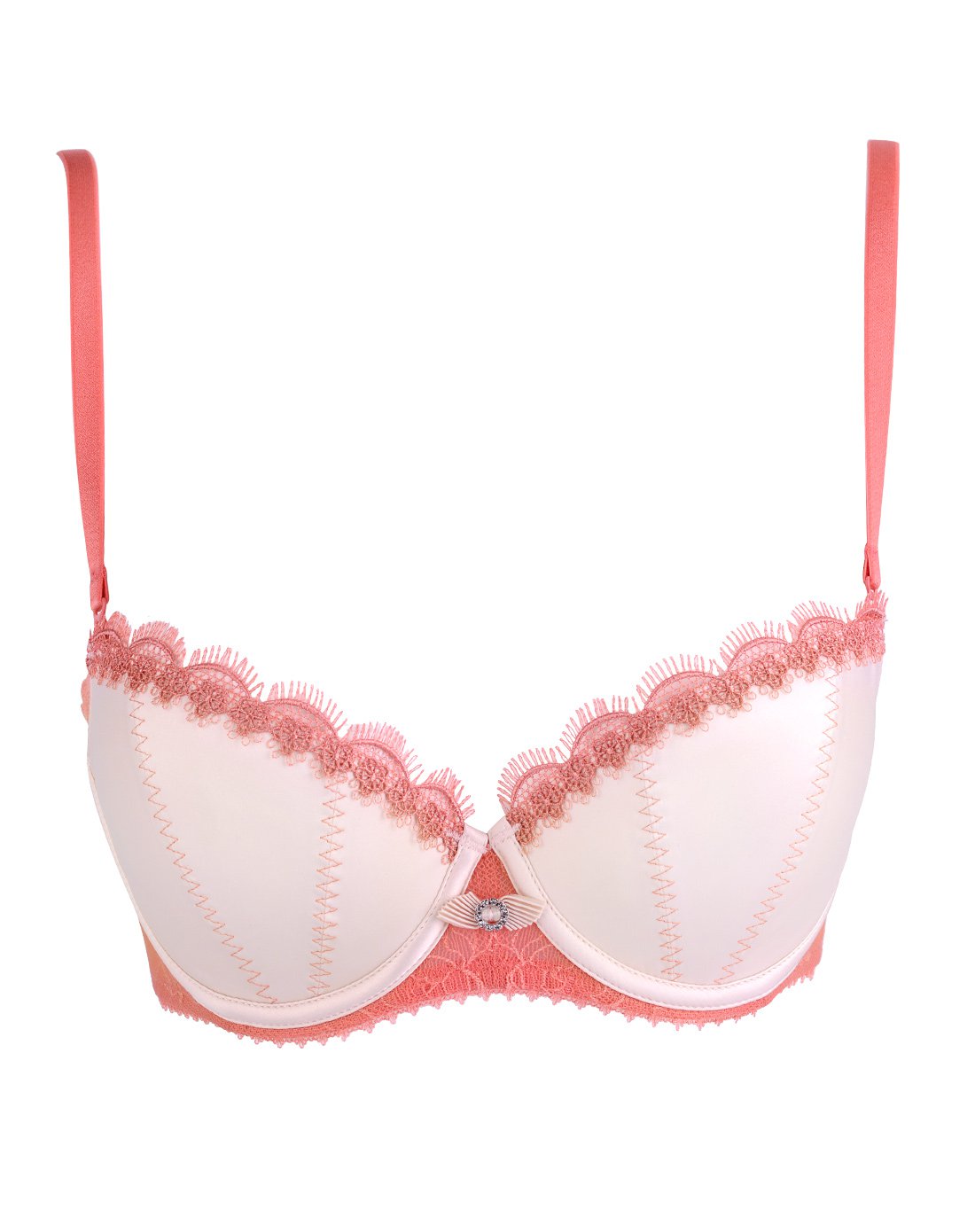 【2017新品】安莉芳加宽侧比薄杯拼接聚拢文胸粉红色