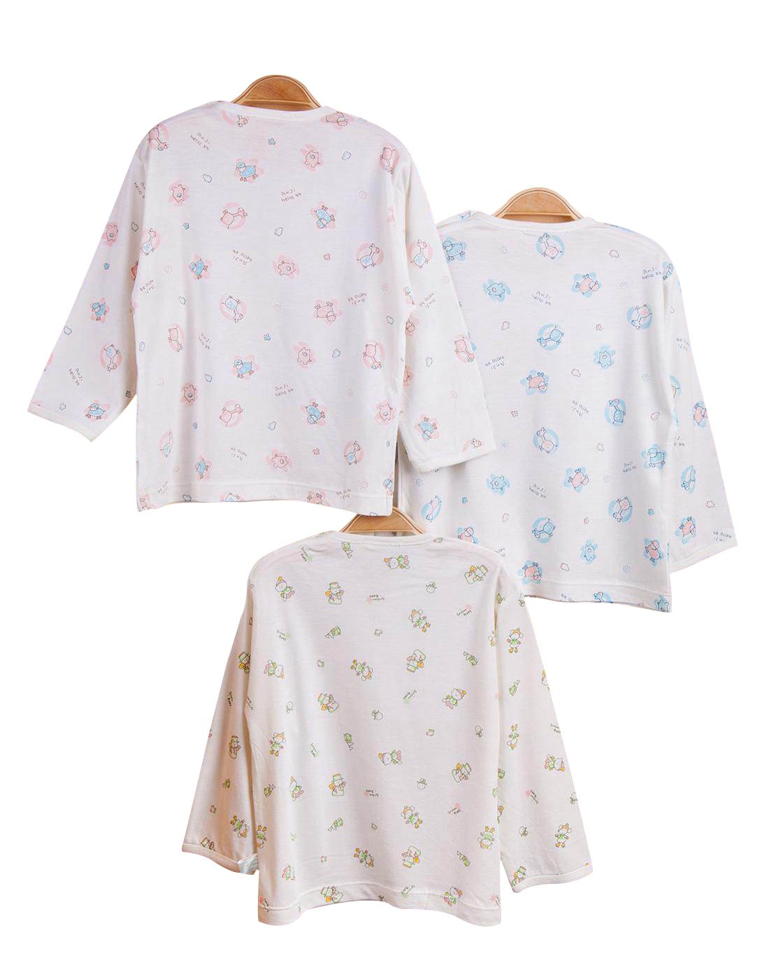 单面布长袖开肩衣(2件装)混色