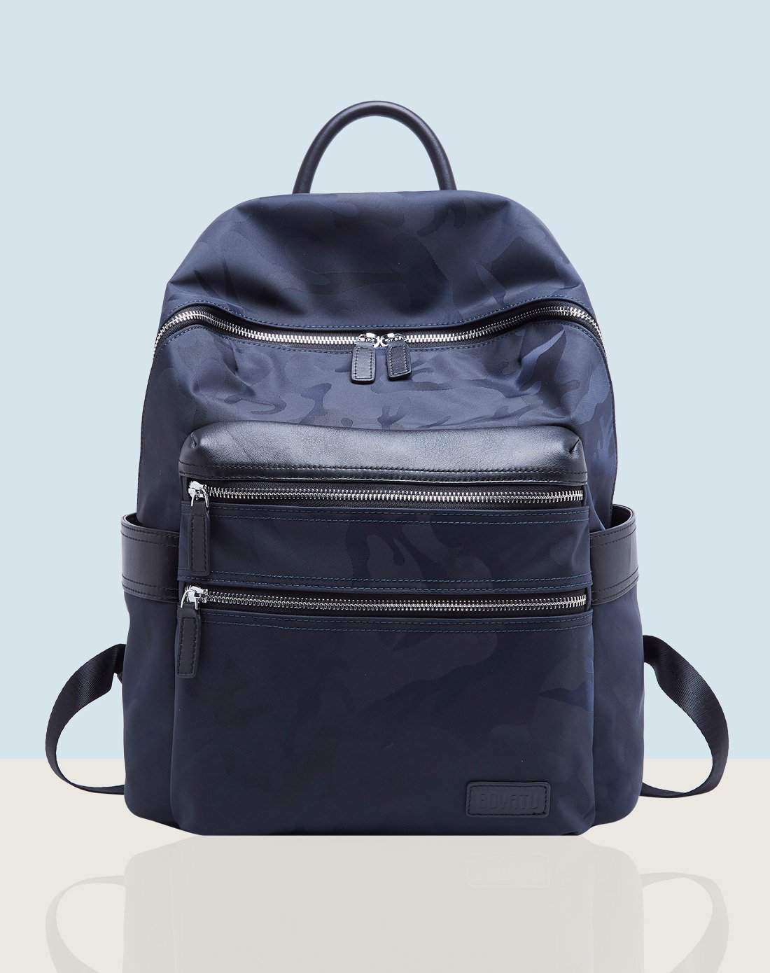 男款黑色头层牛皮配防水布休闲旅行迷彩背包双肩包