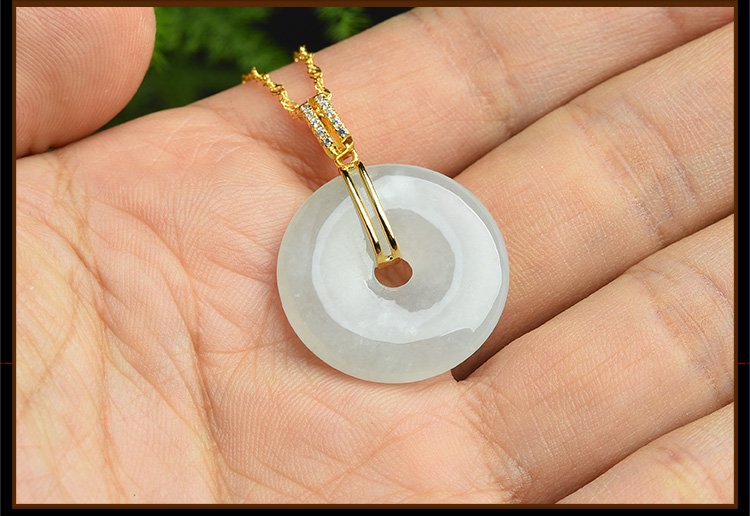 亿珍阁 925银镶嵌冰糯种平安扣翡翠吊坠附证书