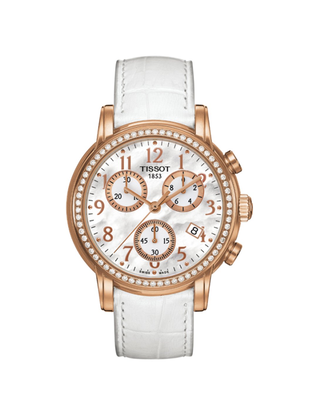 天梭韵驰系列珍珠贝母石英镶钻计时女表