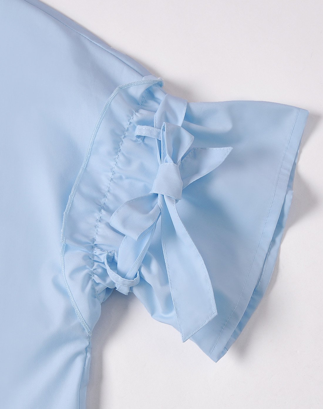 休闲连衣袖抽褶雪纺衫蓝色