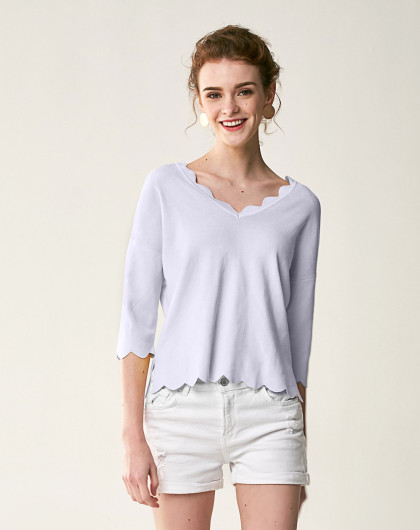 v领叠膊波浪边短袖