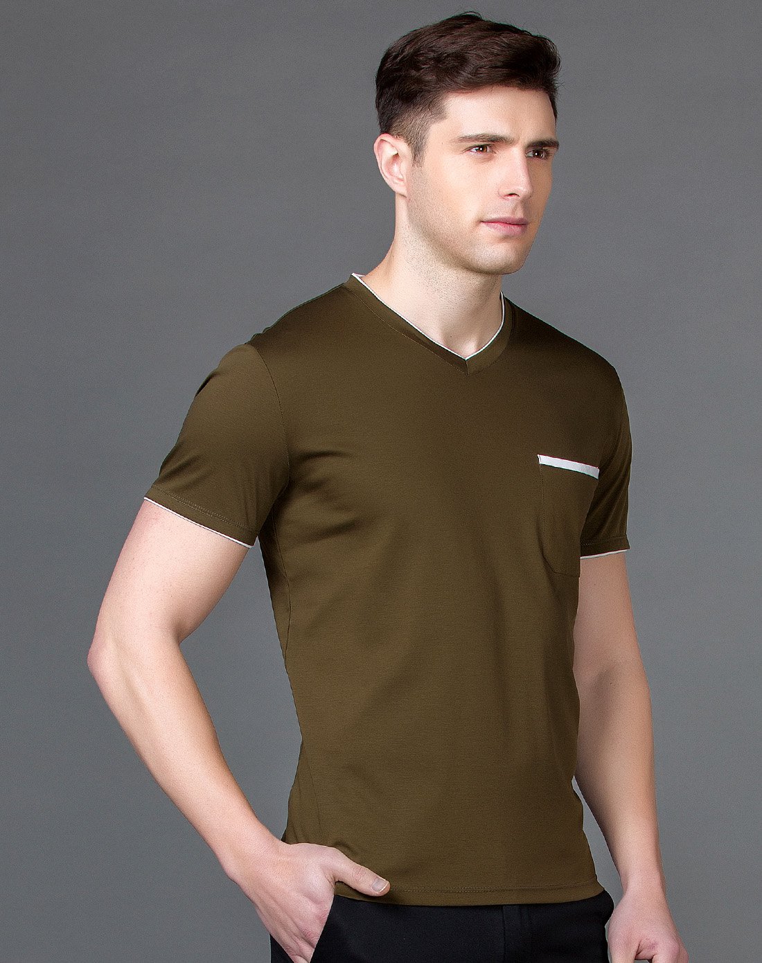 高支丝光棉短袖深果绿