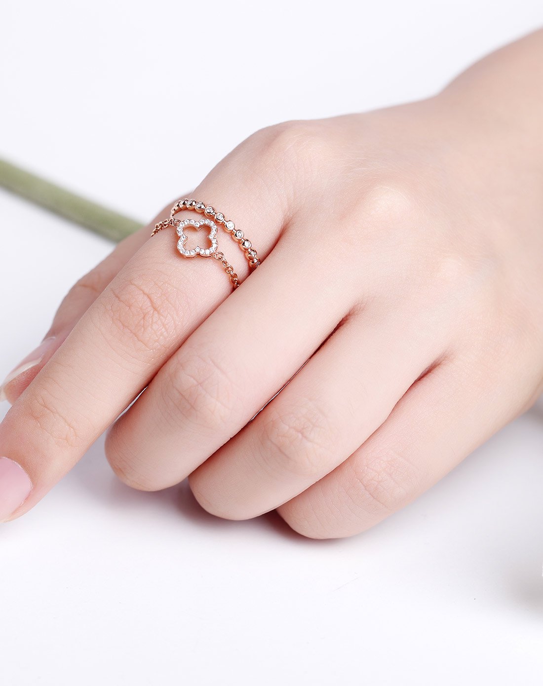 大小可调 时尚18k金钻石链戒