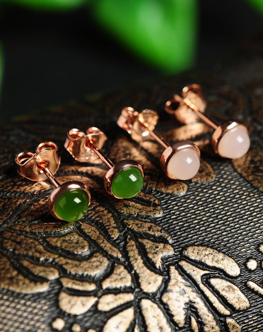 亿珍阁玉石清仓专场亿珍阁 925银镶和田玉耳钉蛋面碧玉耳饰附证书asdw