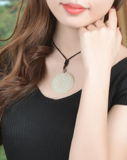 亿珍阁 和田白玉龙凤玉牌吊坠含配绳附证书