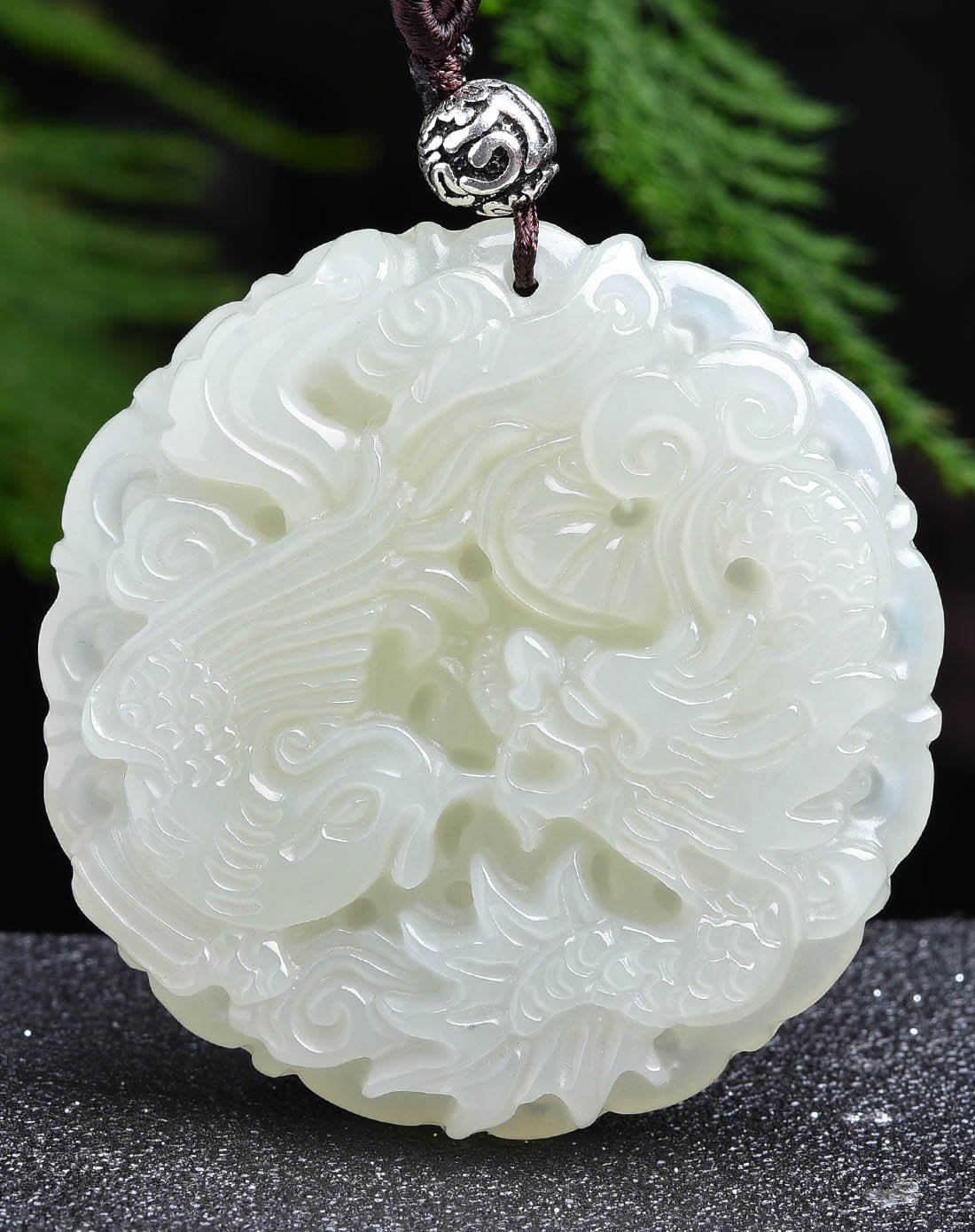 亿珍阁 和田白玉龙凤玉牌吊坠含配绳附证书