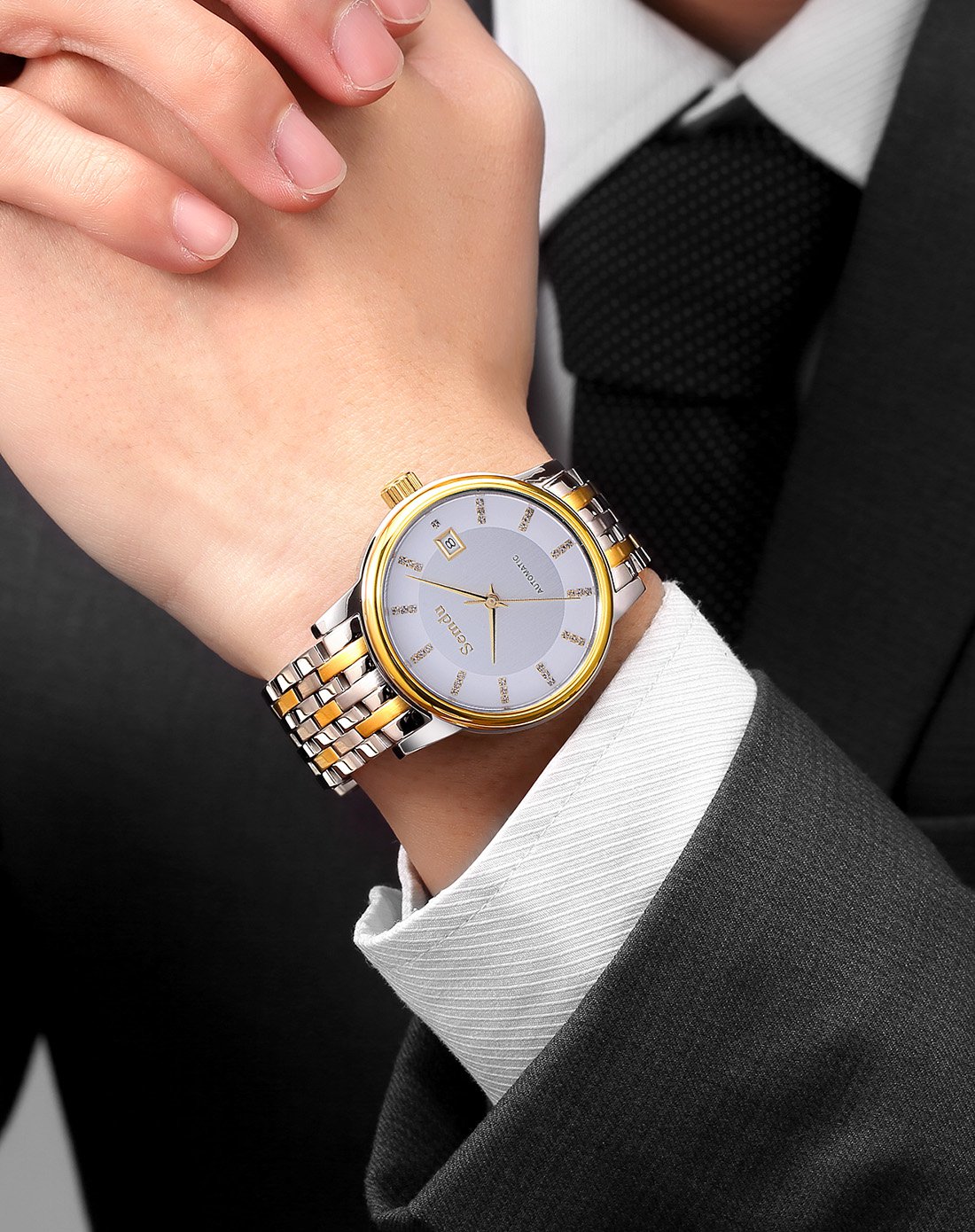 绅度手表男士时尚商务防水腕表全自动机械表机芯透明男表