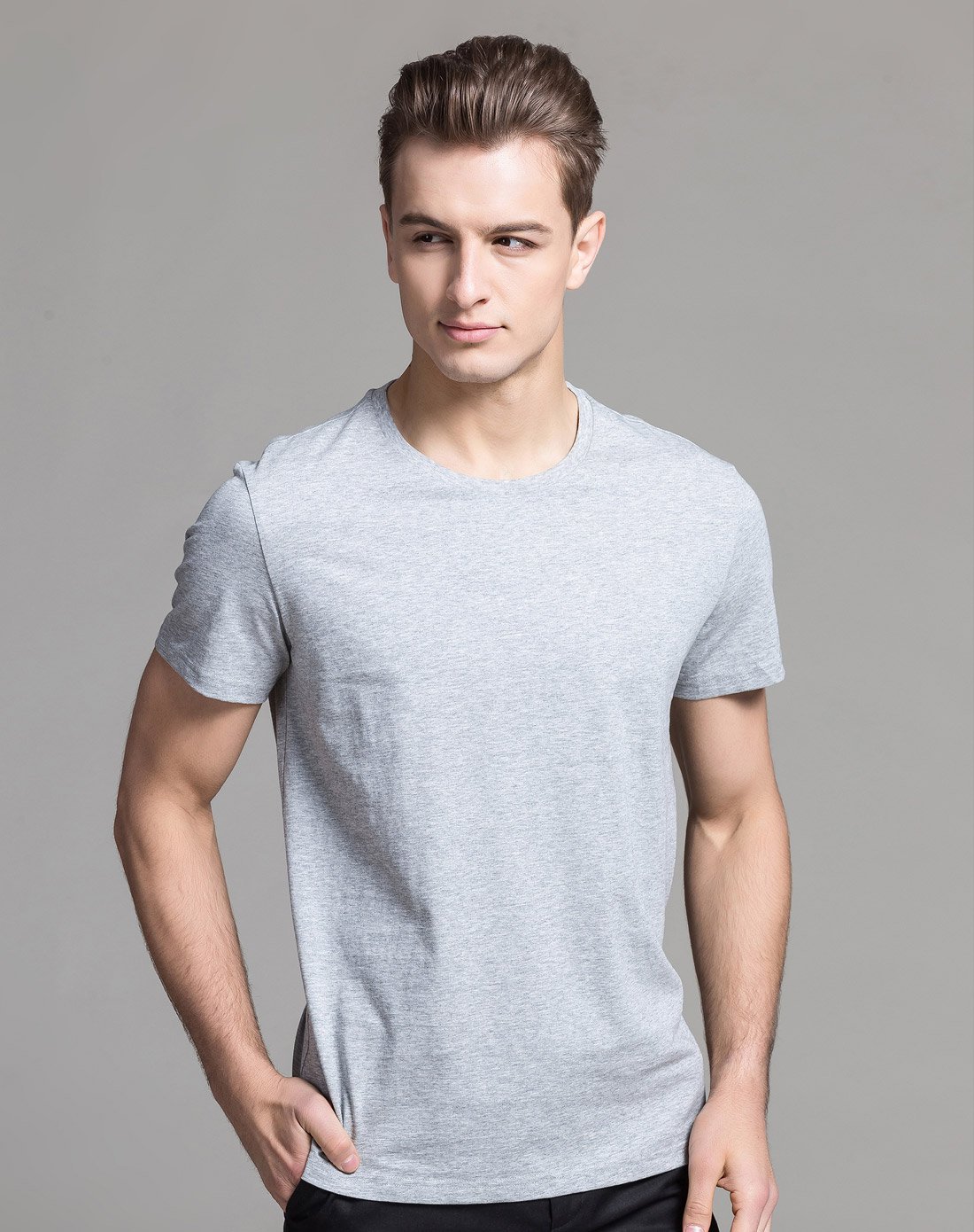 金菊针织男女装圆领纯色修身t恤灰色a8731026-1412_唯品会